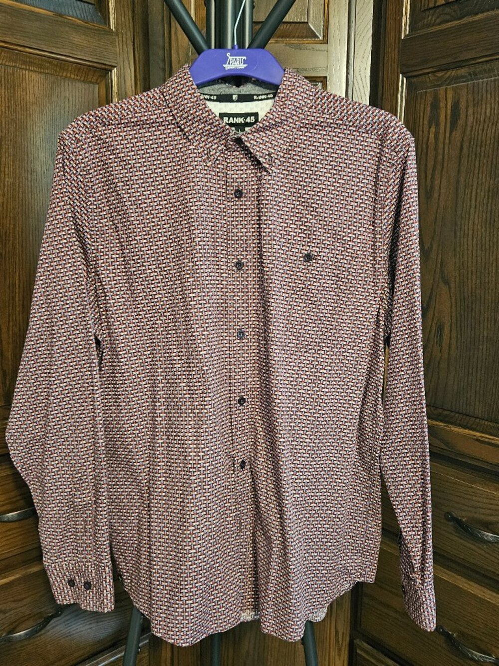 RANK 45 Men’s Large Geometric Print Long Sleeve Button Down Shirt